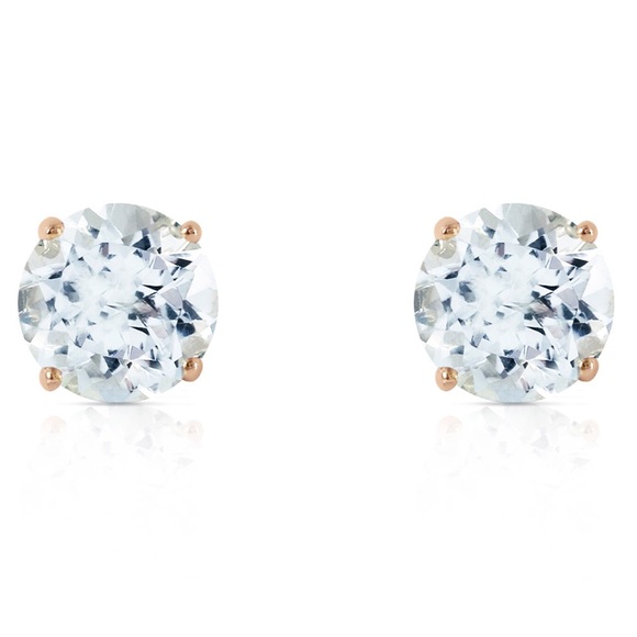 14K. GOLD STUD EARRING WITH NATURAL AQUAMARINES - Picture 2 of 3